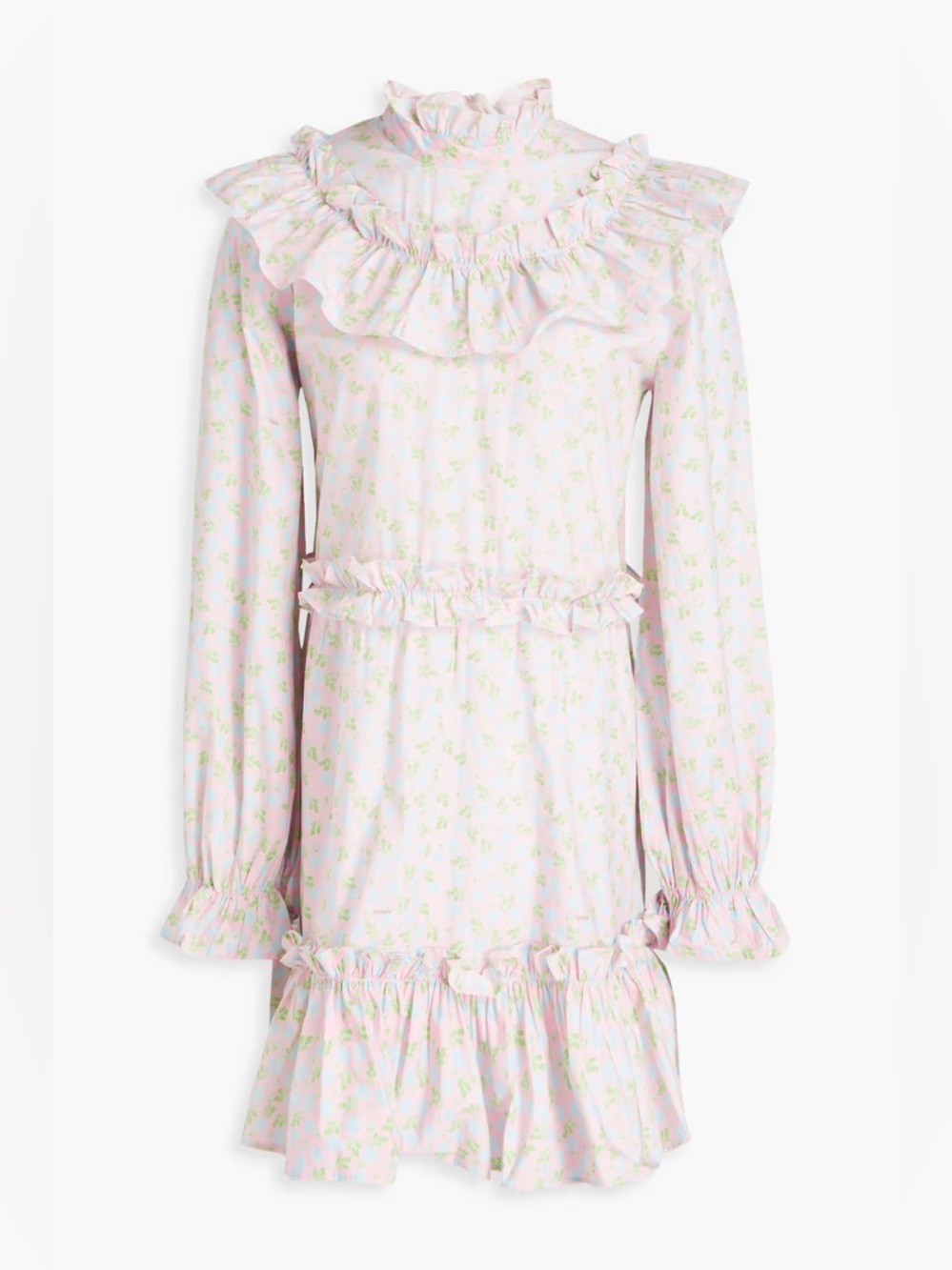 GANNI Ruffled floral-print cotton mini dress Pastel pink Original Price $285